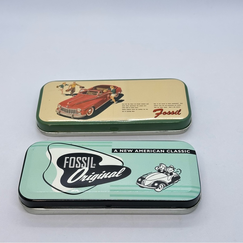 Vtg Fossil Watch Collectible Tin Cases An American Classic & Some Time w/Inserts